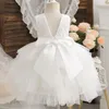 Vestidos de menina 24m vestido de flor de renda rosa bebê para casamento infantil de 1 festa de aniversário roupas de batismo