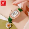 Horloges OLEVS dames quartz horloge luxe volledige diamanten wijzerplaat waterdichte groene lederen band mode quartz dameshorloge 230215