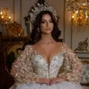 Suknia ślubna Dubai Vestidos Novia Ball Suknia 2023 Long Rleeve 3D Flower Lace Luksusowe suknie ślubne kryształowe koraliki panny młodej de de de de de