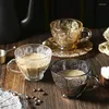 Cups Saucers Luxury And Retro Coffee Glass Cup Saucer Set Nordic Vintage Relief Flower Pattern Mugs Water Cafe Tea Milk