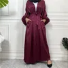 Etniska kläder Dubai Fashion Open Abaya Arab Turkiet Islam Muslim Tryckt Satin Långärmad fjäder Maxiklänning för kvinnor Robe Femme Kaftan