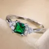 Band Rings Huitan Simple Minimalist Style Finger Rings Modest Design With Cute Green Cubic Zircon Stone Proposal Engagement Rings For Girl G230213