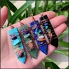 Charmos Cura de pedra natural Pendum Wrap Wrap 7 Chakra pendente Reiki Amethysts Lapis Point Sword Shape Pink Crystal Pingents Women Dh0si