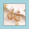 Stud Earrings For Women Crystal Pearl Hollow Temperament Candy Channel Drop Delivery Jewelry Dhfe3