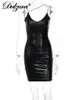 Casual Dresses Dulzura Pu Faux Leather Women Strap Mini Dress BodyCon Sexy Streetwear Party Club Festival 2022 Spring Summer Clothes T230210