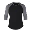 남성용 T 셔츠 면화 남성 슬림 한 3 쿼터 슬리브 raglan 티셔츠 O-Neck Contrast Color Sports Fitness 힙합 패션 대형