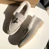 Loropiana Desiner Schuhe Online Herbst Winter Neue Lp Lefu Schuhe Plüschschuhe Damen Plüsch-Baumwollschuhe Flachboden-Müßiggänger aus Wollleder mit rundem KopfFT9I