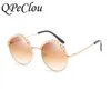 Lunettes de soleil QPeClou Vintage lunettes de soleil rondes femmes 2019 marque de luxe Designer perles lunettes de soleil femme miroir lunettes Oculos Gafas G230214