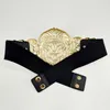 Belts Golden Waist Belts Fashion Women's Metal Wide Waistband Female Luxury Brand Designer Ladies Elastic Belt For Dress 108 230214