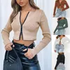 Kvinnors T -skjortor Fashion Women's Zipper Tops Ladies Sexy Croped Navel Casual Long Sleeve Blus Solid Color Slim Top Sweatshirt Y2K