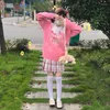 Suéteres femininos Japonês Outono Inverno Estilo Preppy Pulôver Kawaii Gola O Desenho Morango Laço Manga Completo Solto Lolita Tricô Suéter