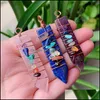 Charmos Cura de pedra natural Pendum Wrap Wrap 7 Chakra pendente Reiki Amethysts Lapis Point Sword Shape Pink Crystal Pingents Women Dh0si