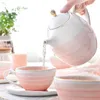 DINING SETS GRADient Color Afternoon Afternoon Tea Set Kleurrijke beker en Saucer Coffee Cups Ceramics Teapot Graceful Drinkware met bord 1set