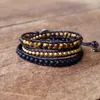 Bracelets porte-bonheur bricolage bijoux faits à la main pour femmes hommes Bracelet en cuir multicouche pierre naturelle 4mm perles d'oeil de tigre Wrap