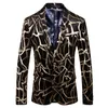 Spring Men's Blazer Luxury Gold Stripe Print Blazer Men Slim Business Casual Blazer Nightclub Singer Prom Jacket Plus Size M-5XL