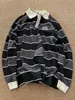 여자 Tshirt Autumn Striped Polo Shirts 캐주얼 Longsleeved Women Tops 패션 레트로 느슨한 커플 스웨트 프레피 빈티지 라펠 230214
