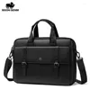 Aktetjes bison denim 2023 Briefase Business Men's Bag Echte lederen mannen Casual schouder 14 inch laptop handtas