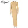 Casual Dresses Dulzura Women Pure Midi Dress Long Sleeve Gloves Hollow Out Backless Bodycon Sexy Party Elegant Streetwear Autumn Winter 2021 T230210