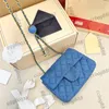 أكياس الكتف CC أكياس 22C Womens Classic Mini Flap Denim Quilted Pearl Crush Good Ball Pres