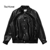 Kvinnorjackor American Retro Letter Brodery Pu Leather Baseball Jacket Lång ärm Black Jackets Bomber Jacket Women Loose Winter 230215