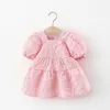 Abiti da ragazza 2023 Summer Baby Moda coreana Carino manica corta in cotone Solid Infant Pink Princess Dress Born Clothes BC2166-1
