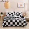 Bettwäsche-Sets, Schwarz-Weiß-Set, Gitter-Gitter-Bettwäsche, einfache Sommer-Bettdecken-Sets, Abdeckung, King-Size-Bettdecke, Queen-Size-Bett, Schlafzimmer, Luxus, 230215