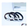 Other Bracelets Black Magnetic Buckle Punk Men Hombre Jewelry Red Braided Rope Leather Bracelet Drop Delivery Dh9Bt