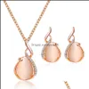 Earrings Necklace Small Fresh Crystal Opal Bridal Set Simple Twopiece Drop Delivery Jewelry Sets Dhzhk