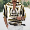 Mens Casual Shirts Autumn Baroque For Men 3D Long Sleeve Luxury Social Vneck Oversized Tops Tees Homme Clothing 230214