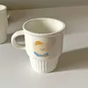 Cups Saucers Tingke Koreanische Ins handgefertigt niedliche Bärenmuster Keramikpaar Creative Eierschale Stapelte Tasse moderne einfache Home Tasse Kaffeetasse J230215