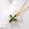 Pendant Necklaces BUY Fashion White/Blue/Green/Red Crystal CZ Cross High Quality Gold Color Stainless Steel Chain Necklace Women