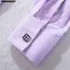 Men's Dress Shirts 2023 Business Shirt Mens Long Sleeve Slim Fit French Cuff Luxury Formal Checked Tees For Gifts