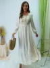 Vêtements ethniques Dubai robe musulmane Abaya Vintage broderie ceinturée caftan lin col carré manches longues Caftan Marocain femmes islamiques