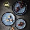 Plates Japanese StyleTableware Household Ceramic Plate Breakfast Underglaze Color Dish Bone Flat Shallow