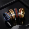 Band Rings 316L Stainless Steel Finger Durable Vintage Titanium 8Mm Ring Wood Grain Jewelry For Men Drop Delivery Dhsb8