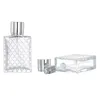 Puste opakowanie szklane perfumy butelka romba 50 ml przezroczystą kwadratową srebrną pompę prasową z pokrywą przenośne napełniane pojemniki Opakowanie kosmetyczne