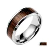 Bandringen 316L roestvrijstalen vinger duurzame vintage titanium 8 mm ring houten graan sieraden voor mannen drop levering dhsb8