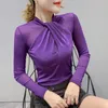 Damesblouses dames tops en blouse 2023 sexy mesh cross transparant vintage elegante blusa shirt lange mouw groot formaat 81J