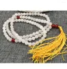 Chaînes Bijoux de mode Naturel 6mm Pierre Bouddhiste Blanc Jade 108 Perles de prière Mala Bracelet Collier Cri