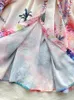 Casual Dresses Autumn Elegant Gradien Kort klänning Kvinnor Linen Stand Long Lantern Sleeve Flower Print Ruffles Buttons Sashes Mini Vestidos 230215