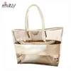 Evening Bags HISUELY Women PU Handbag Color Block Transparent Summer Package Large Capacity Beach Bag Jelly Crystal Shoulder