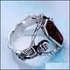 Solitaire ring vintage punk skl mannen hiphop verloving mannelijke mode rode zirkoon ringen voor vrouwen sieraden siery drop levering dhvxa