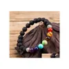 Bracelets de charme Retro Sier Gold 7 Chakras Charms 8mm Black Bra￧a