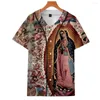 Męskie koszule 3d Matki Bożej z Guadalupe z krótkim rękawem jednopasmowa koszulka z nadrukiem letniej koszulki mody koszulki streetwearne ubrania