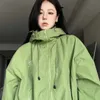 Women's Jackets American Letter Avocado Green Embroidery Outdoor Function Hooded Charge Zipper Over Hipster 230215