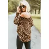 Blusas femininas camisas leopardo impressão manga longa fora do ombro solto blusa casual tops roupas 230214