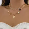 Цепи Винтажная монета Ангел Портрет Подвеска Богемия Многослойное имитационное жемчужное ожерелье для женщин -ювелирных изделий 2023