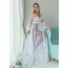 Wraps Chiffon Sexy Wedding Bride Bridesmaid Robes Illusion Lace Appliques Bathrobe Långärmad sömnkläder Dressing Night Gown for Women