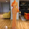 Платья для вечеринок Sparkly Orange Prom Sexy Beading One Plouds Seedined Sequined Mermaid Feather Gowns Длина пола Формальные одежды