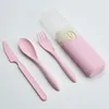 Dinnerware Sets Portable Container Leak-proof Snack Cutlery Wheat StrawOutdoor Camping Space-saving Lunch Bento Box